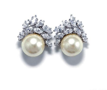 Pearl cluster cz Ruby Emerald Floral stud Earrings-top, Crystal Stud c –  Indian Designs